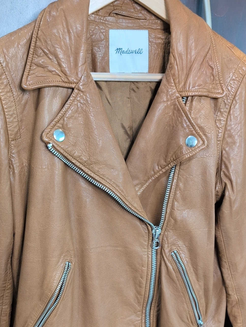 Madewell Tan lamb Leather Moto Jacket L - Picture 3 of 9